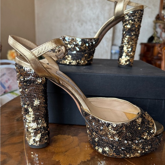 Jimmy Choo Gold Glitter sequin Heels 
Platform Pumps Sz 39.5 - Picture 6 of 16